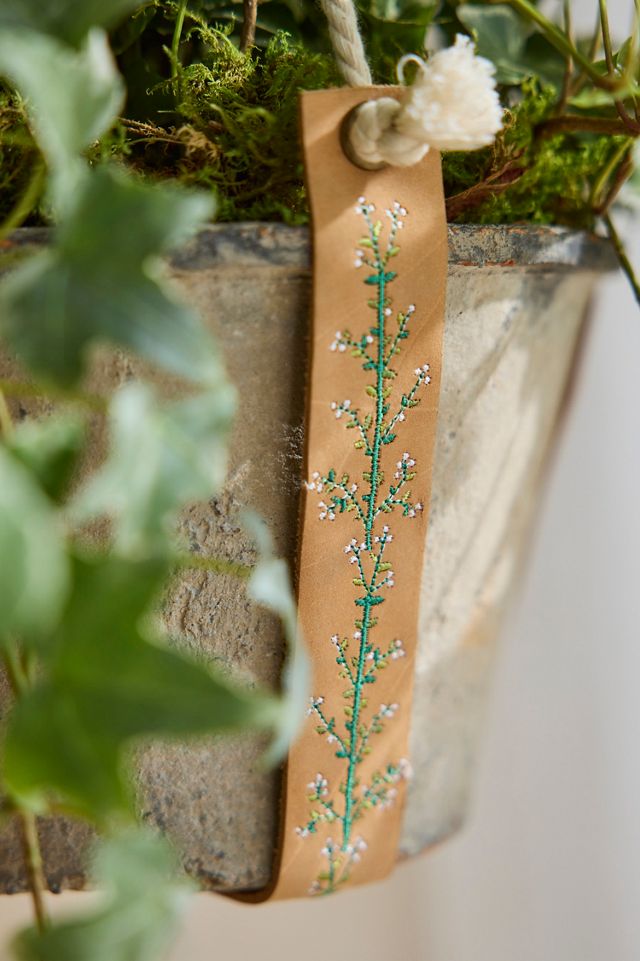 Embroidered Leather Plant Hanger #1