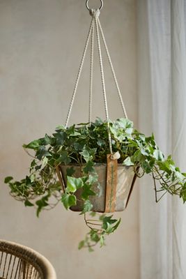 Embroidered Leather Plant Hanger