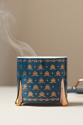 The Met X Anthropologie Spice Evergreen & Embers Ceramic Candle In Blue