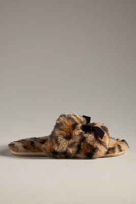 MAEVE FAUX-FUR OPEN-TOE BOW SLIPPERS 