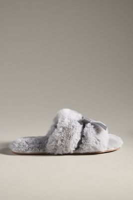 Shop Maeve Faux-fur Open-toe Bow Slippers In Blue