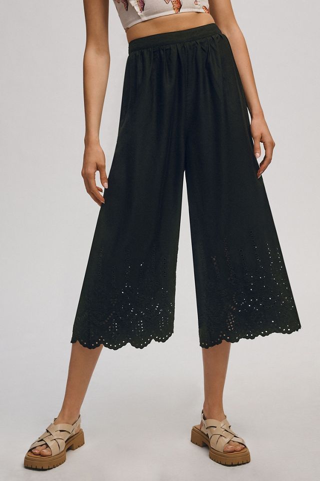 Wide-Leg Eyelet Crop Pants #3