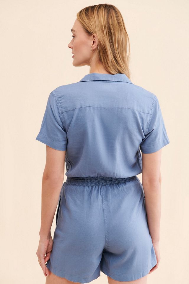 WeWoreWhat Camp Collar Linen Playsuit #1
