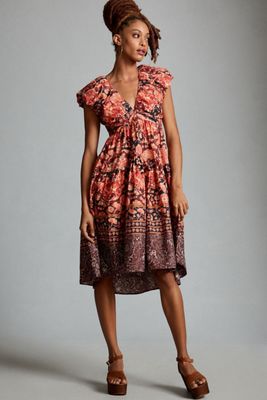 Printed V-Neck Babydoll Dress
