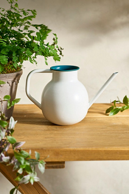 Terrain Colorful Enamel Watering Can, White + Green