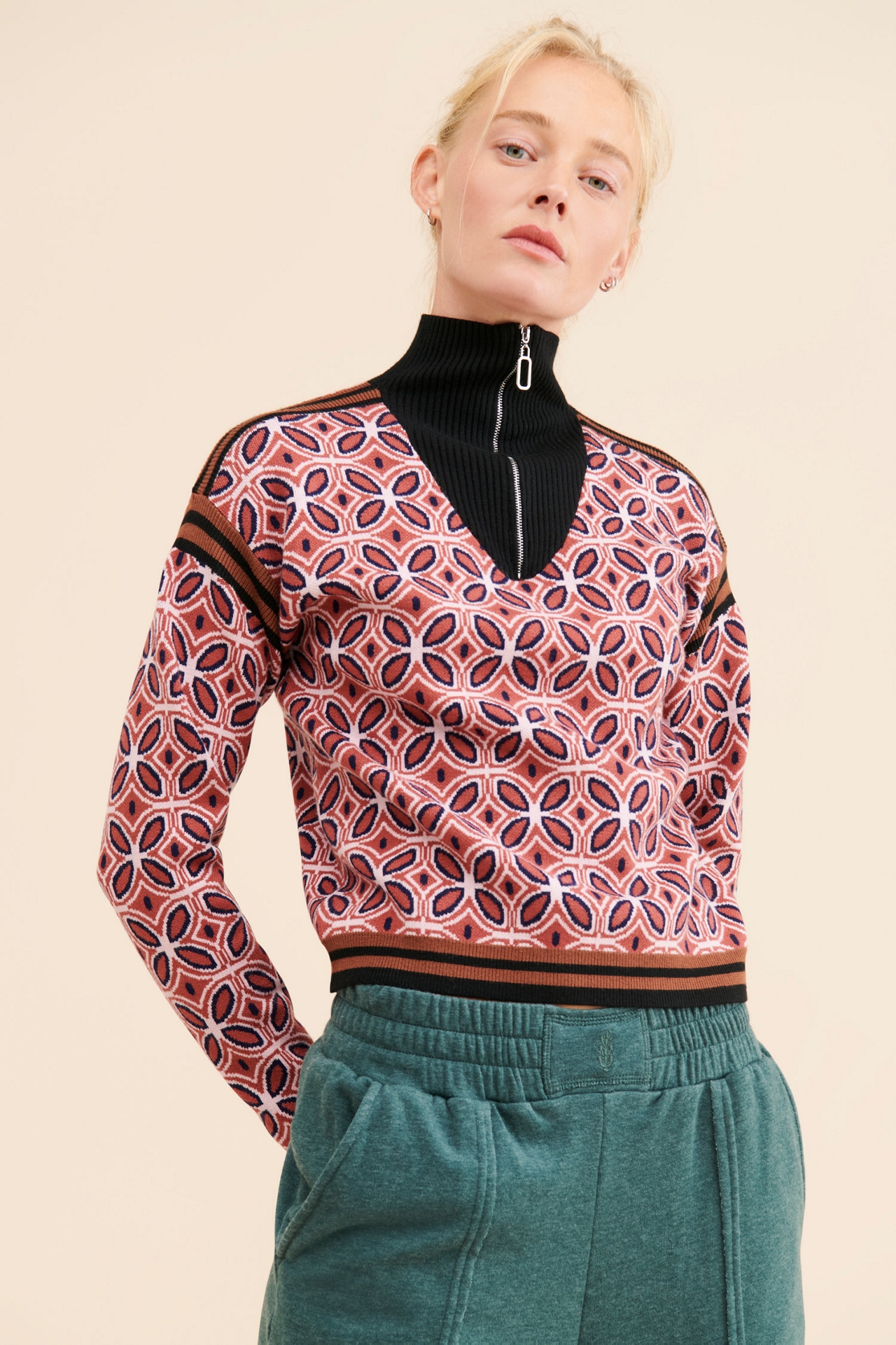 Nouveaux Geometric Half Zip Sweater