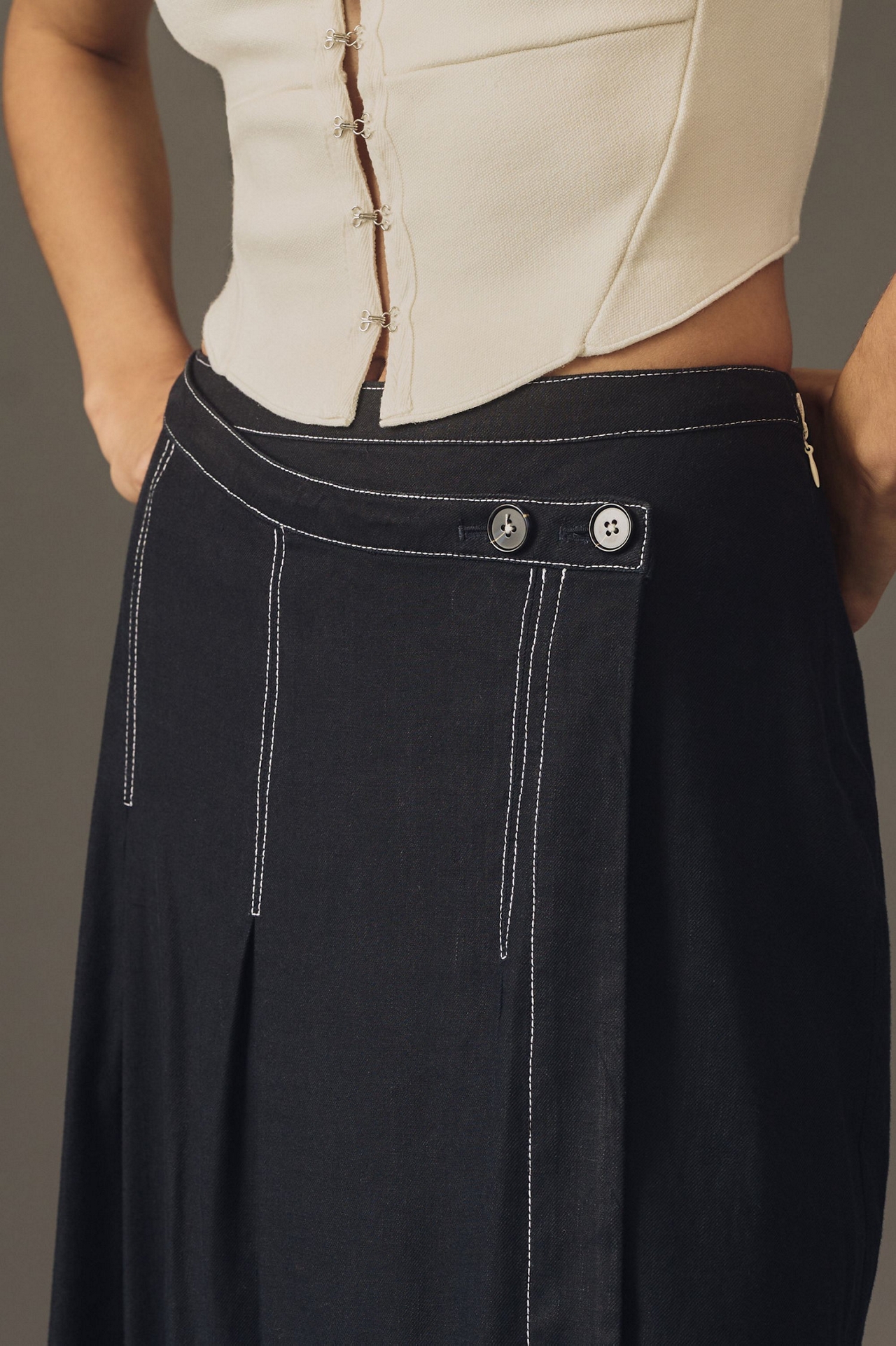 Maeve Edie Asymmetrical Stitched Midi Skirt