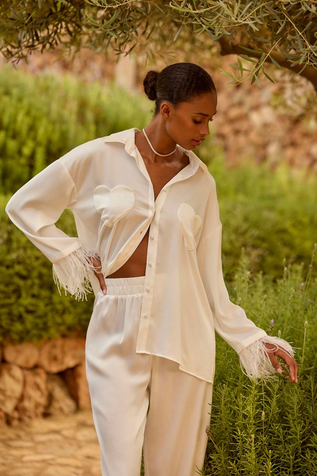 Hutch Faux-Feather Trim Heart-Pocket Pajama Set #1