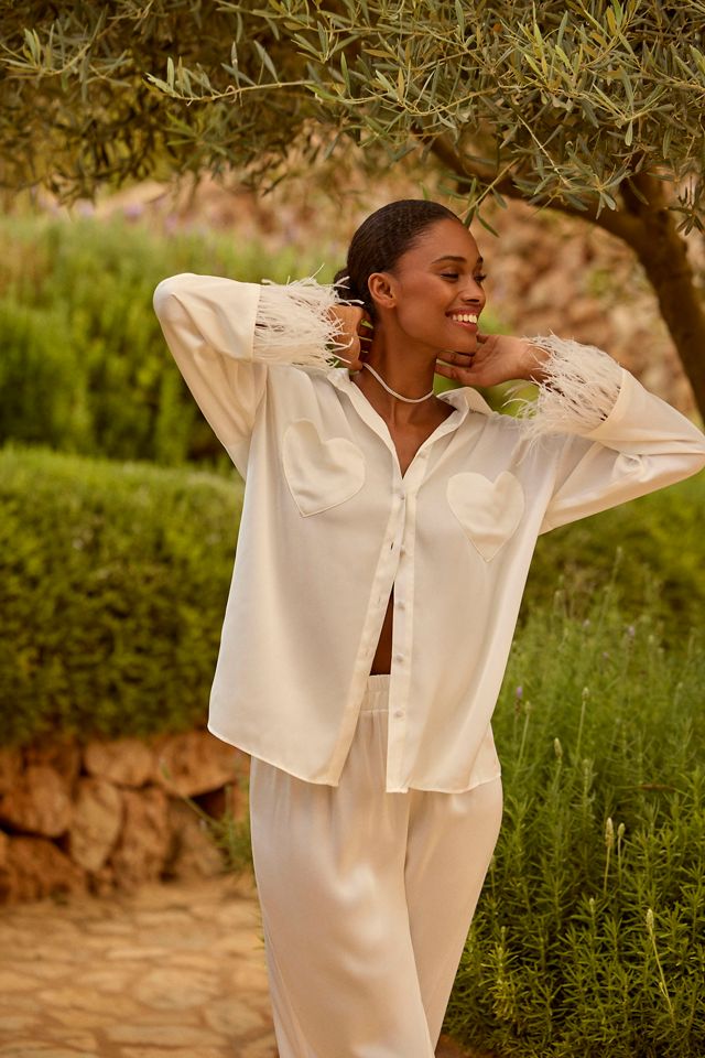 Hutch Faux-Feather Trim Heart-Pocket Pajama Set #4