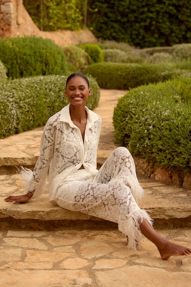 Hutch Faux-Feather Trim Lace Pajama Set #3