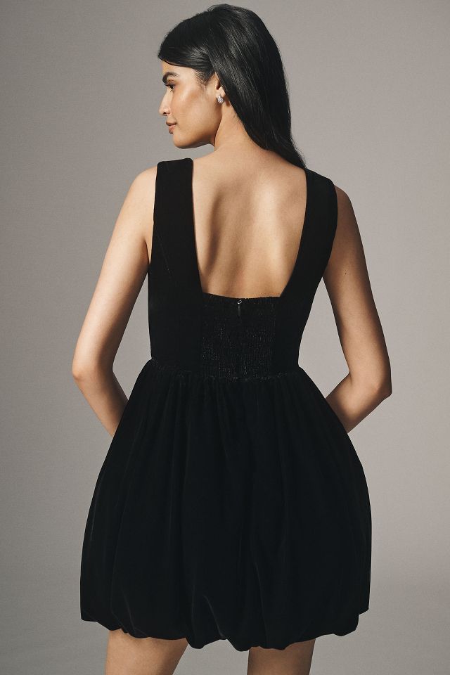 BHLDN Ariana Velvet Square Neck Fit Flare Bubble Mini Dress Anthropologie