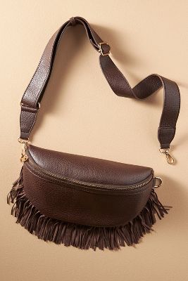 By Anthropologie Fringe Crescent Sling Bag In Brown