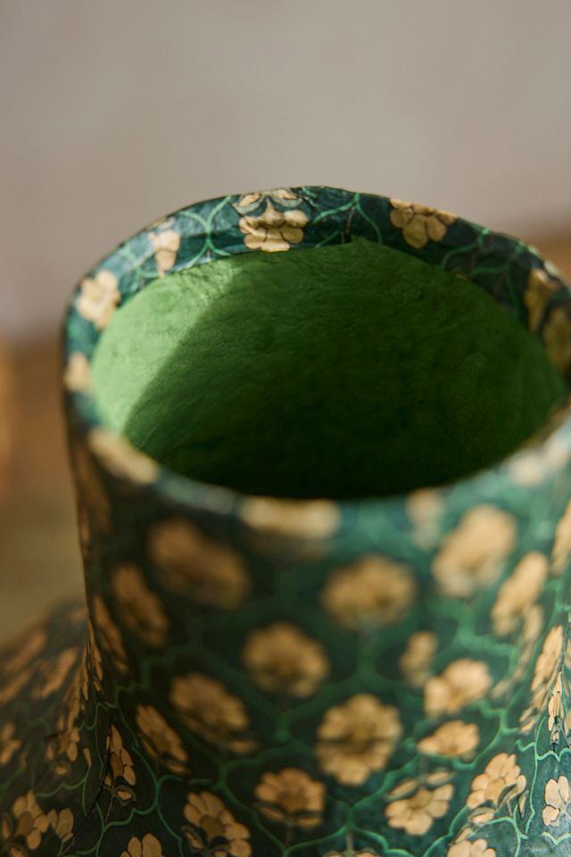 Patterned Papier Mache Vase, Green #1