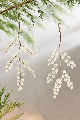 Beaded Floral Branch Ornaments, Set of 2