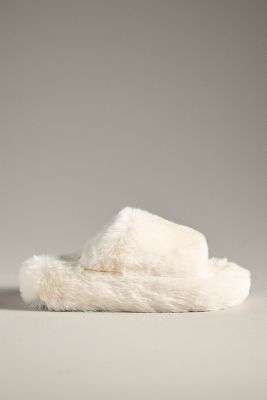 Shop Maeve Fuzzy Platform Slippers In Beige