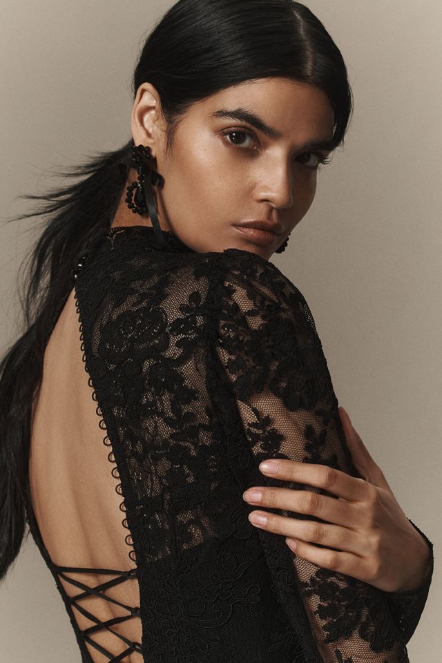 V. Chapman Jules Turtleneck Lace Column Maxi Dress #1