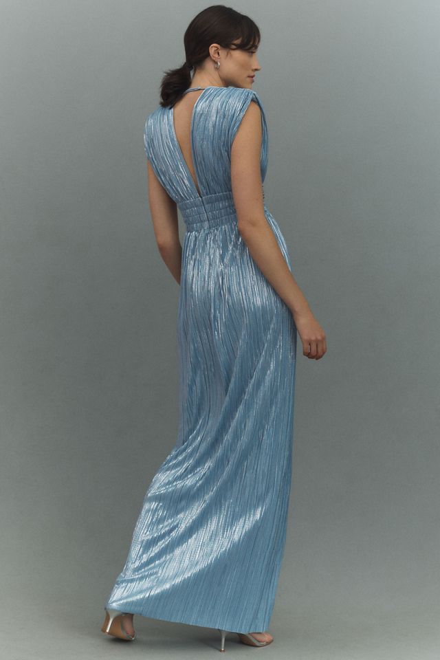 Sabina Musayev Satellite V-Neck Column Pleated Foil Maxi Dress #2