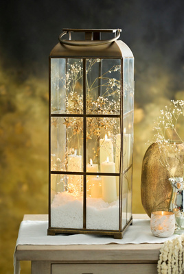 Terrain Brass Windowpane Lantern In Gold