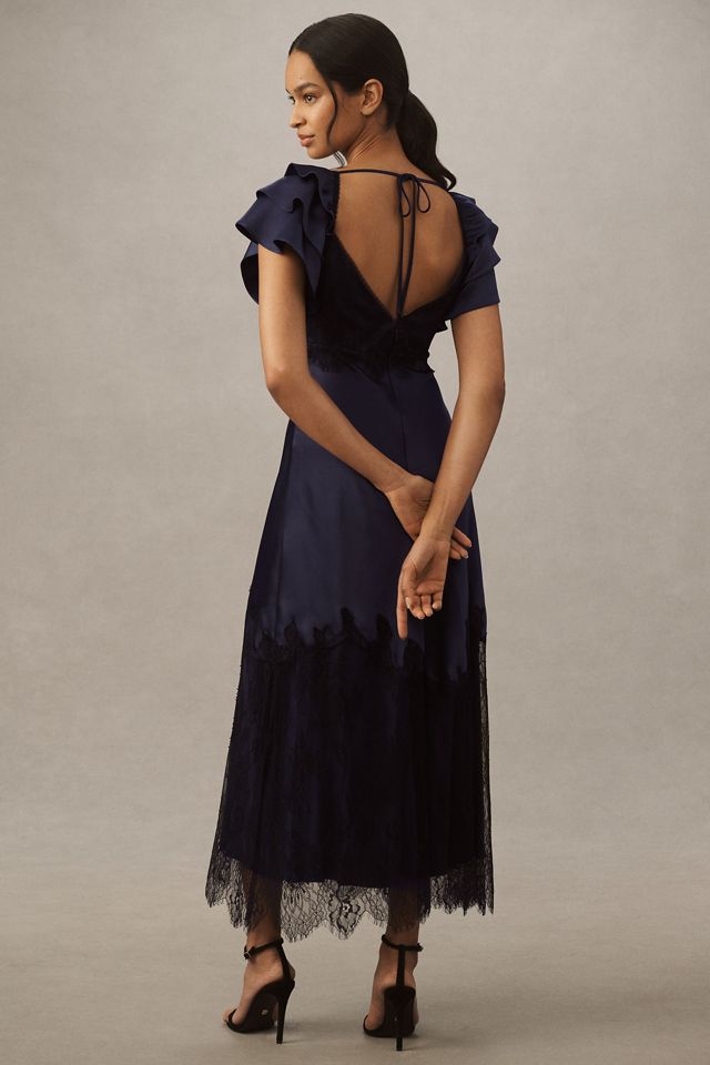 BHLDN Camilla Flutter-Sleeve Lace-Overlay Satin Midi Dress #2