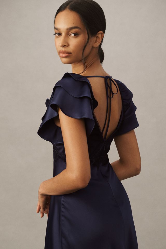 BHLDN Camilla Flutter-Sleeve Lace-Overlay Satin Midi Dress #3