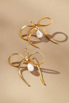 By Anthropologie Pearl Bow Earrings In Gold