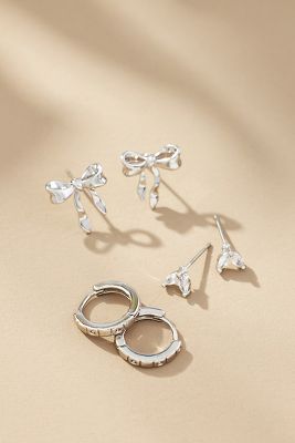 Shop By Anthropologie Bow Post Earrings, Set Of 3 In Silver