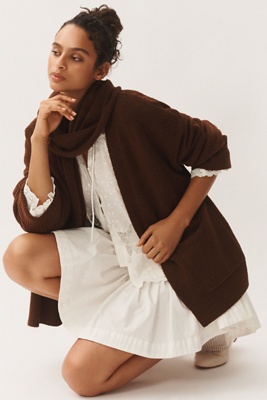 By Anthropologie Cardigan Sweater With Scarf In Brown