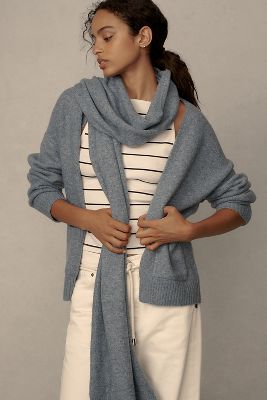 Shop By Anthropologie Cardigan Sweater With Scarf In Blue