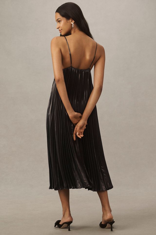 BHLDN Alessia Sleeveless V-Neck Pleated Crepe Midi Dress #1