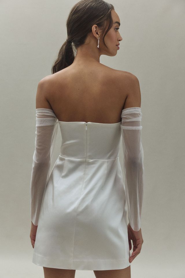 BHLDN Off-The-Shoulder Tulle-Sleeve Satin Mini Dress #1