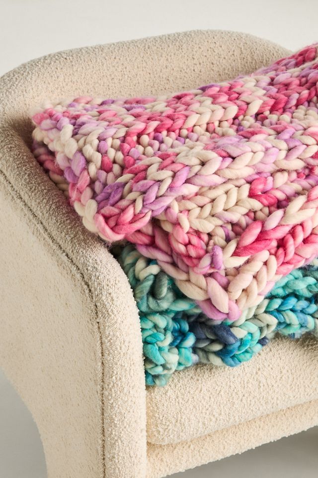 Chunky Knit Wool Throw Blanket #1