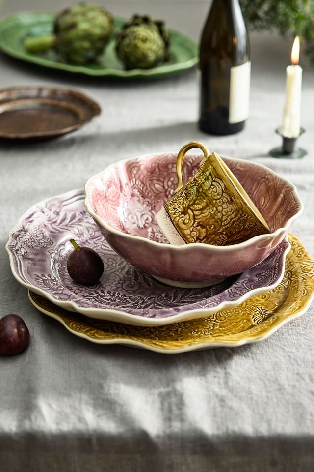 Green Floral Stoneware Serving Platter #2