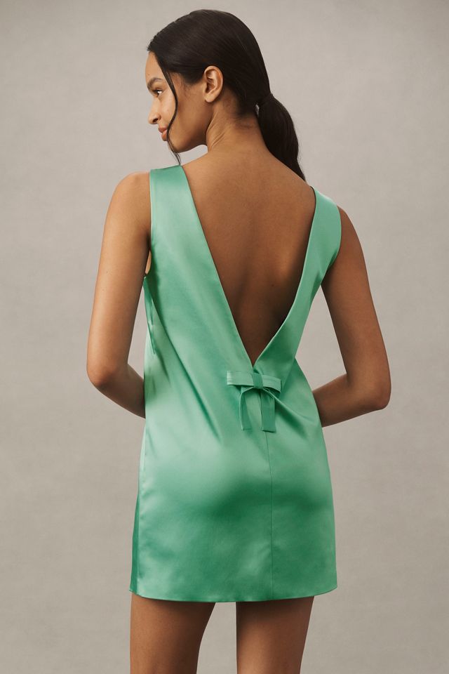 BHLDN Zara Square-Neck Bow Satin Mini Dress #1