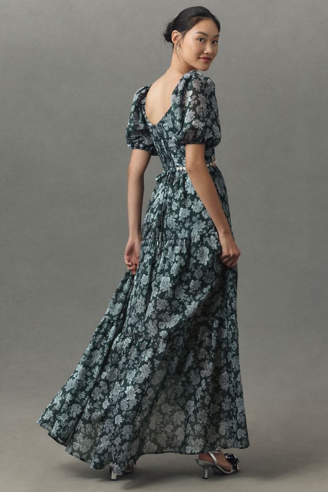 V. Chapman Emma V-Neck A-Line Brocade Cutout Maxi Dress #3