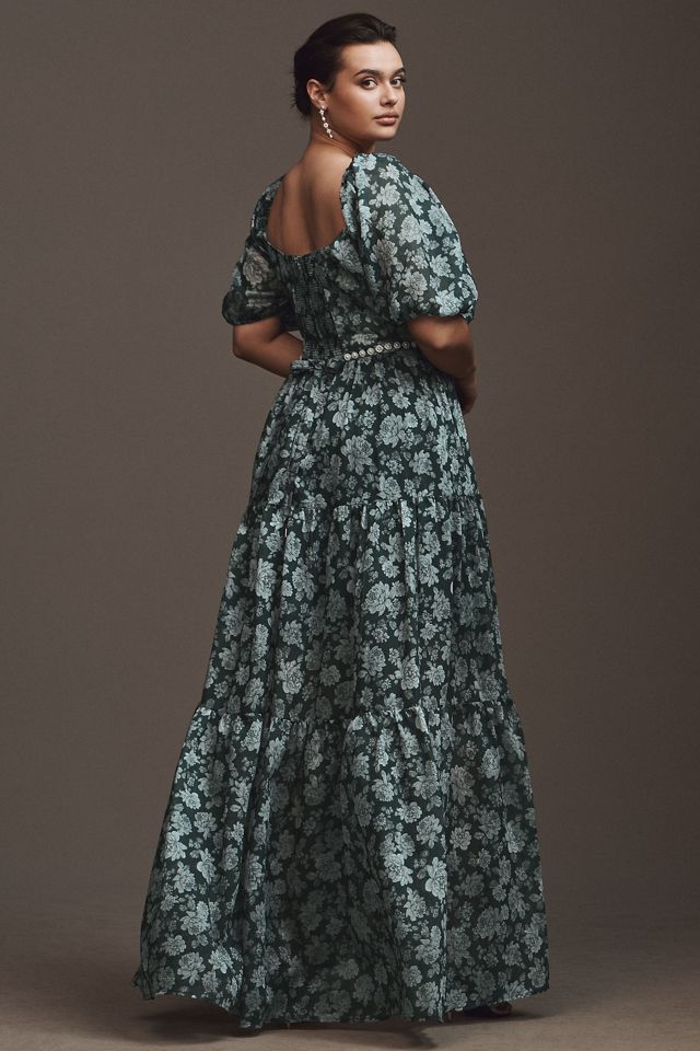 V. Chapman Emma V-Neck A-Line Brocade Cutout Maxi Dress #7
