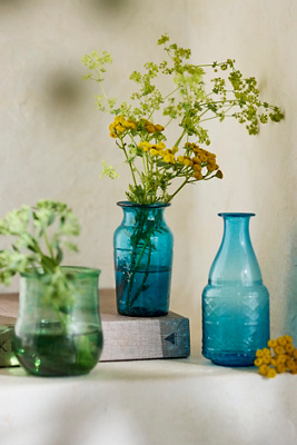 Terrain Azure Recycled Glass Bud Vases, Set Of 3