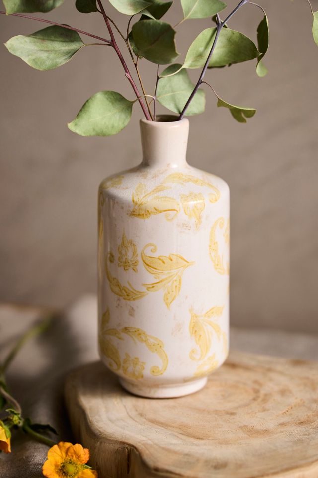 Distressed Patterned Vase, Tall - Dark Yellow