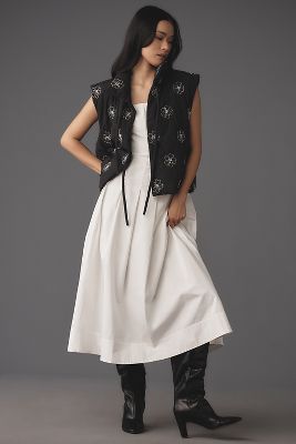 Shop By Anthropologie Embellished Puffer Tie Vest In Black