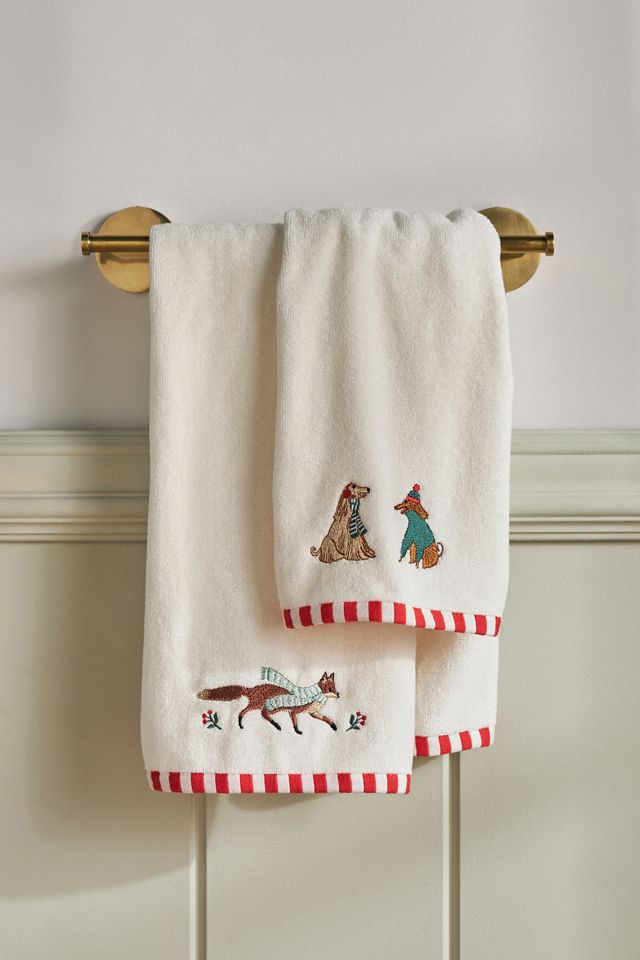 Holiday Icon Embroidered Cotton Hand Towel #1