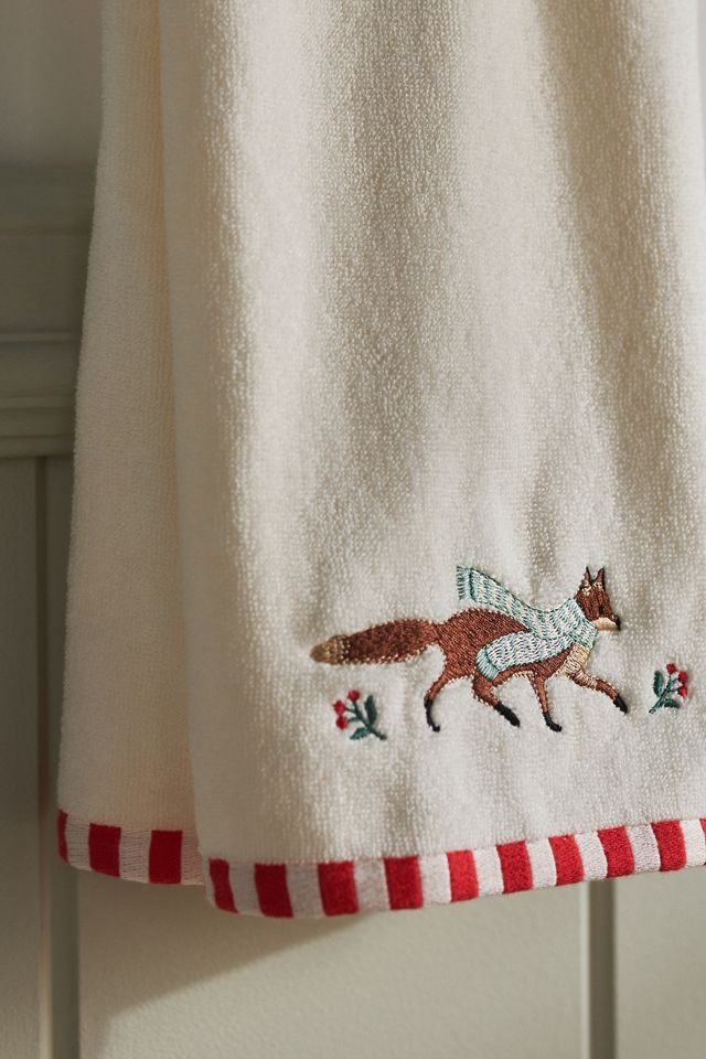Holiday Icon Embroidered Cotton Hand Towel #2