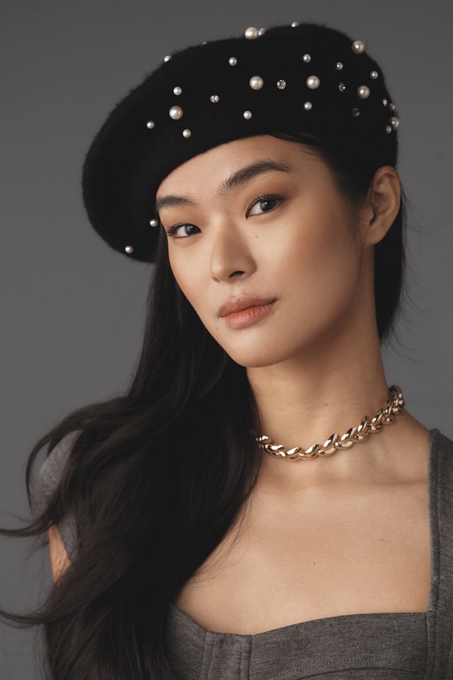 Maeve Pearl Embellished Beret #1
