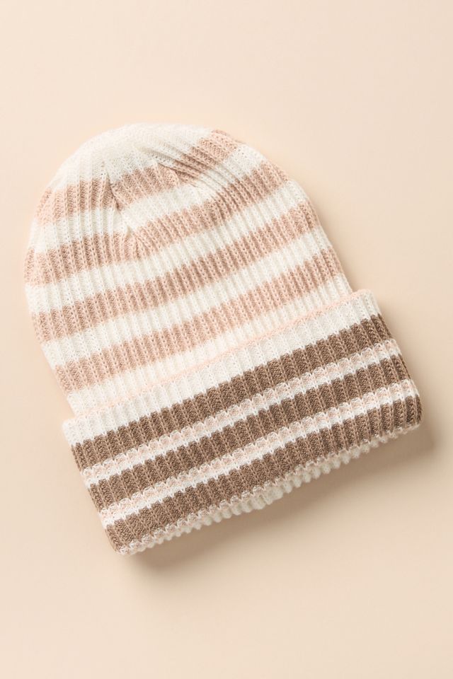 By Anthropologie Ribbed Stripe Beanie - winter capsule wardrobe