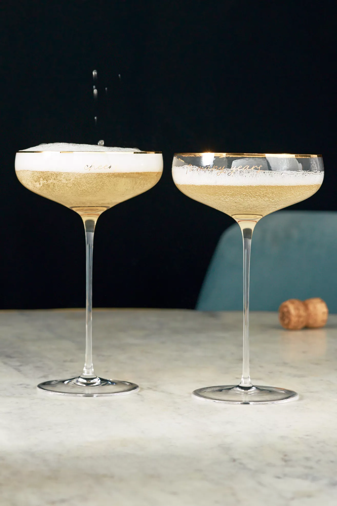 Cheers to Many Years 24k Gold Accent Toasting Coupes, Set of 2
