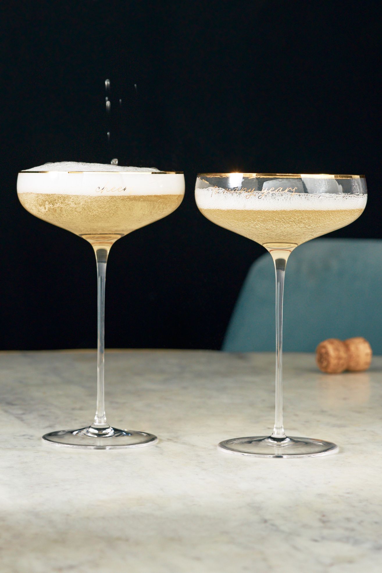 Cheers to Many Years Toasting Coupes, Set of 2 - Gold, Standard, Set Of 2