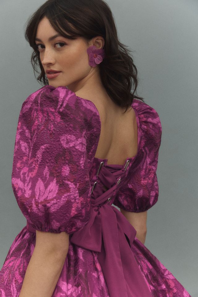 BHLDN Chloe Puff-Sleeve Square-Neck Jacquard Mini Dress #1