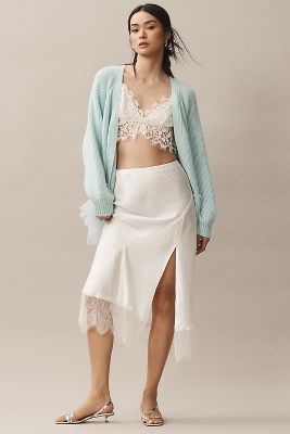 Sunday In Brooklyn Tulle Ruffle Cardigan Sweater In Blue