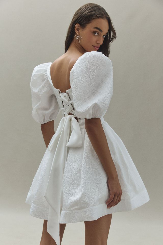 BHLDN Chloe Puff-Sleeve Square-Neck Jacquard Mini Dress #4