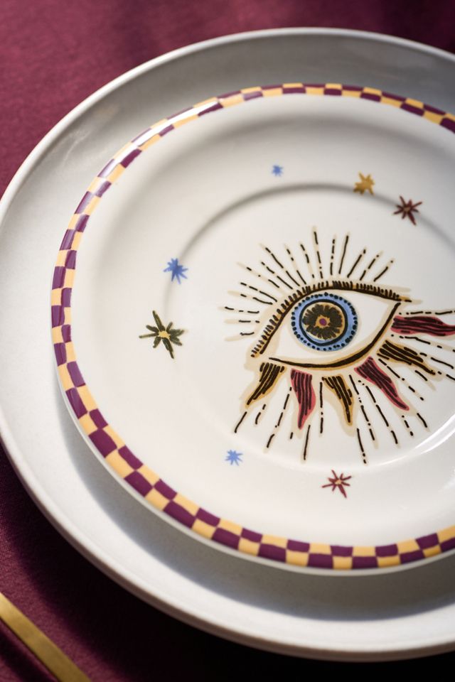 Handpainted Fortune Stoneware Dessert Plate #1
