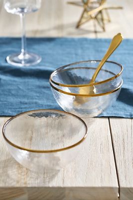 Gold Rim Glass Bowls, Set of 3 Small