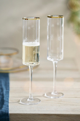 Terrain Starry Gold Rim Flutes, Set Of 2